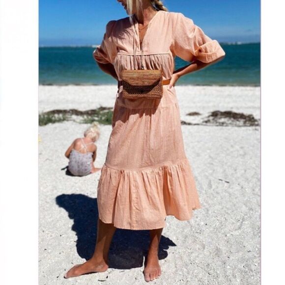 Emerson Fry India Collection Heirloom Lurex Stripe Cotton Midi Dress size XS/S - Picture 2 of 13